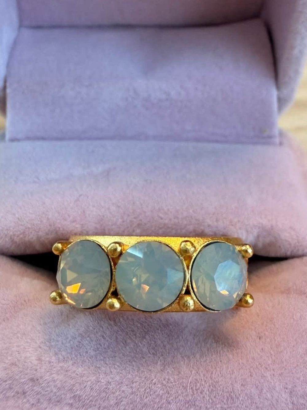 French Kande Gold Triple Swarovski Crystal Ring